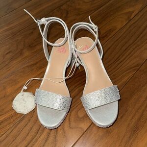 GB Girls Silver Glitter Sandals with Ankle Straps